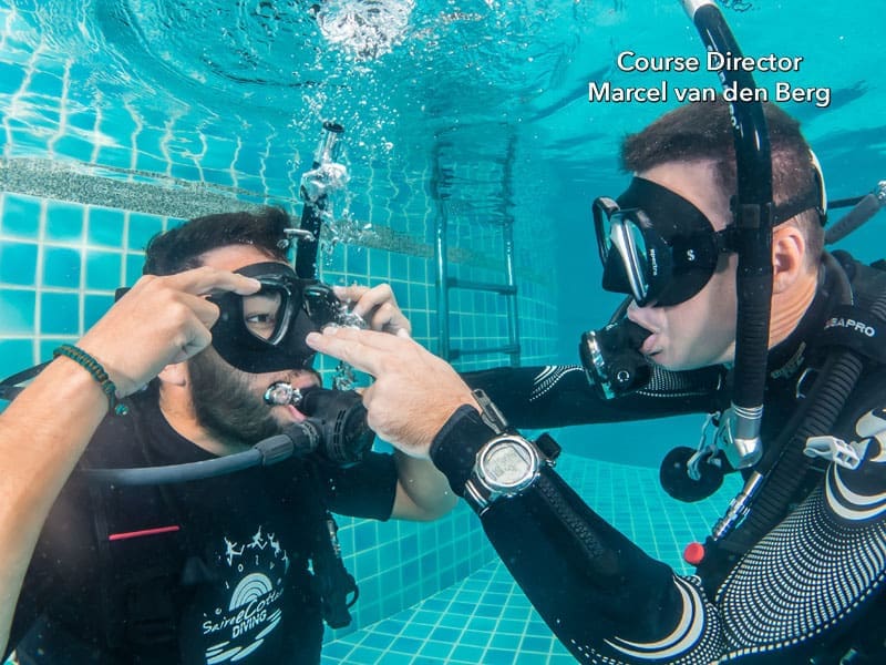 Keeping eyes open scuba mask clearing skill